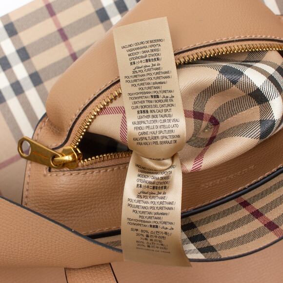 1.8k$ Burberry Light Camel XL Grainy Leather Haymarket Check Tote Purse Bag - Picture 16 of 16